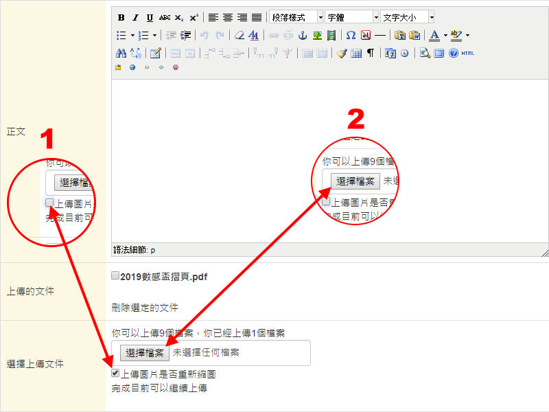 選擇檔案後會啟動上傳功能，如果正常上傳，完成後會出現Insert或是插入的按鈕。